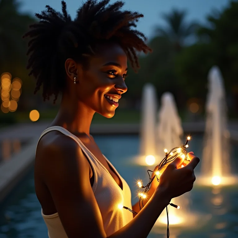 Jovem testando iluminação de fonte