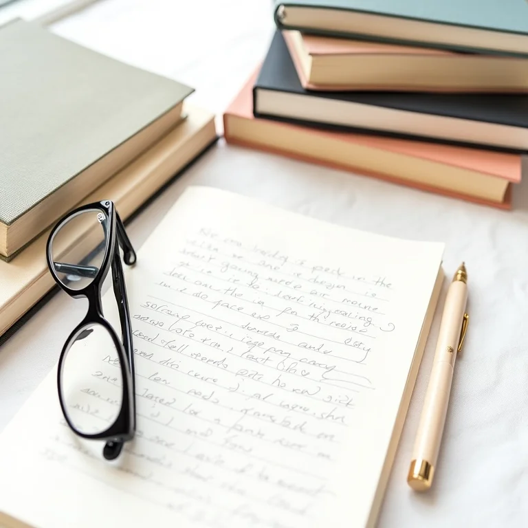 Livros, caderno e óculos em uma composição flat lay