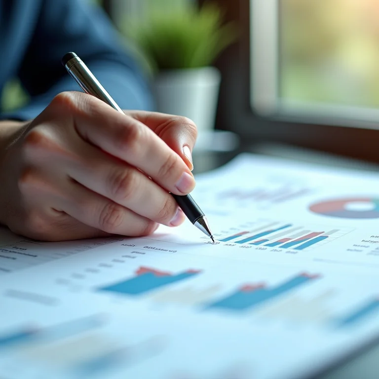 Mão analisando planilha financeira complexa.