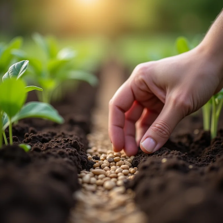 Mão plantando semente peletizada com precisão