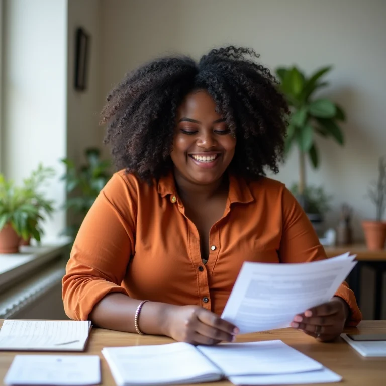 Mulher aliviada após pagar as contas.