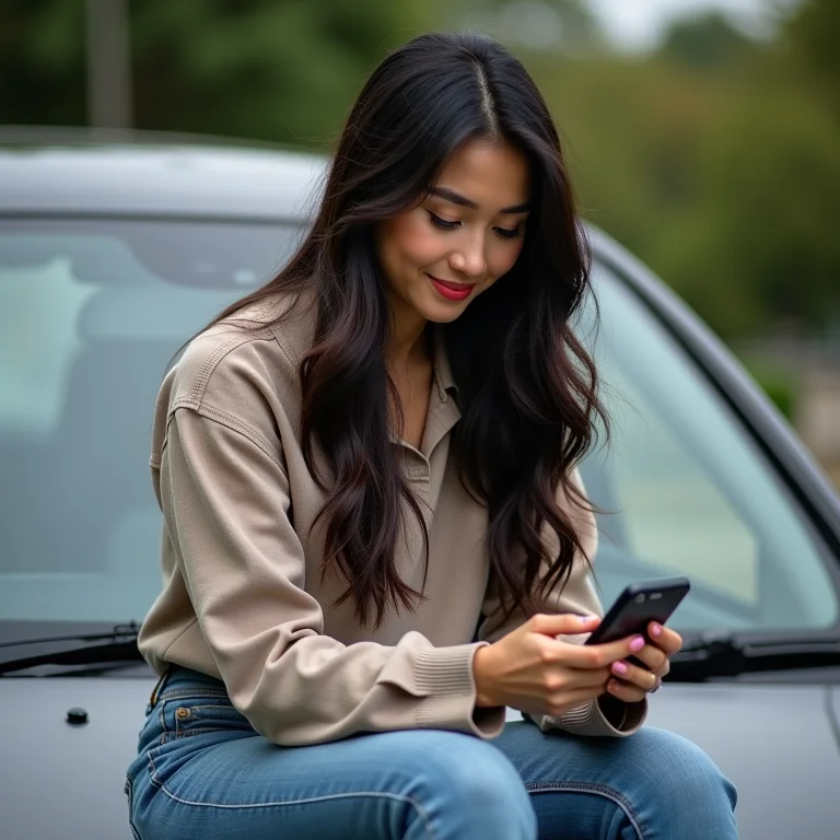 Mulher anunciando carro em plataforma online.