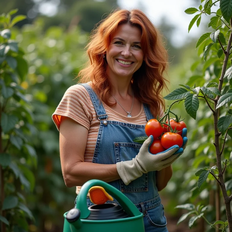 Mulher aplicando adubo foliar em sua horta