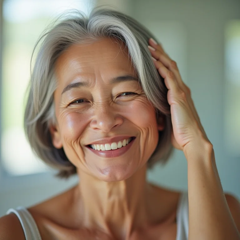Mulher asiático-brasileira aplicando óleo natural no couro cabeludo