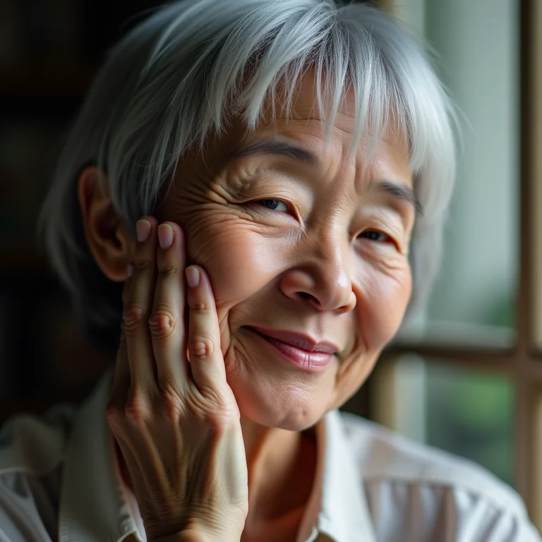 Mulher asiático-brasileira madura, pele firme