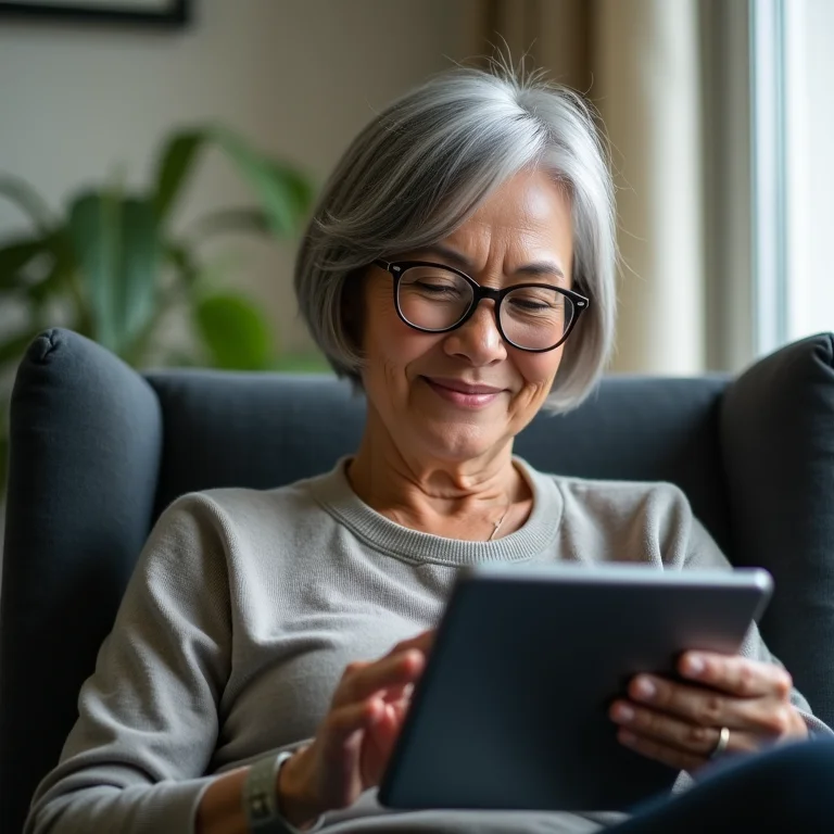 Mulher asiático-brasileira verificando situação MEI no tablet