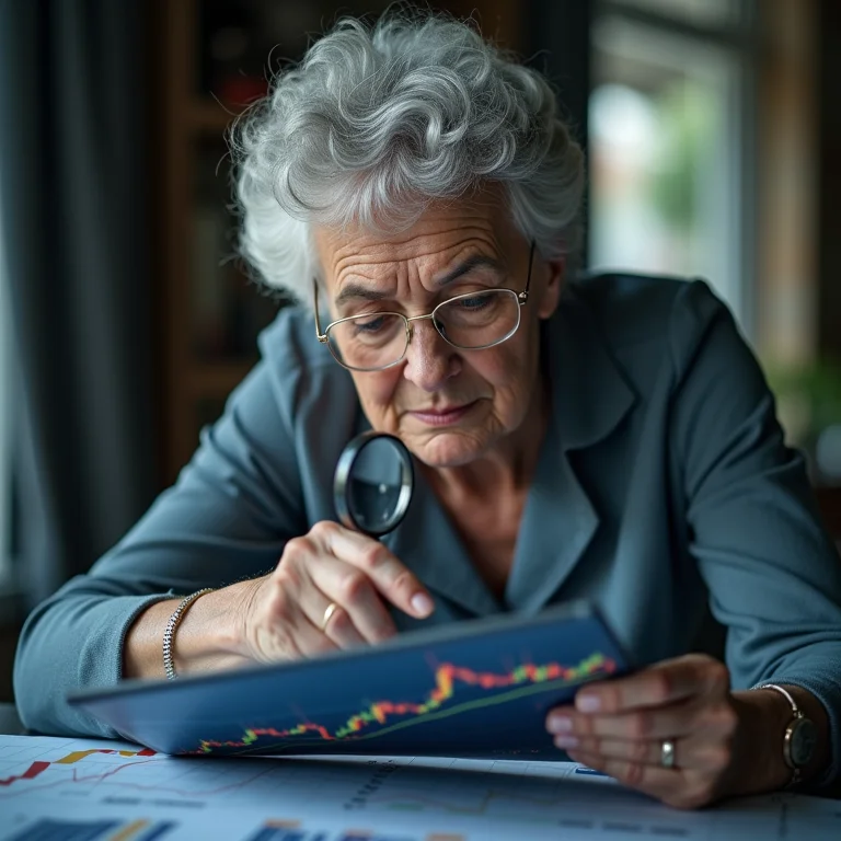Mulher branca sênior examinando gráfico com IFR
