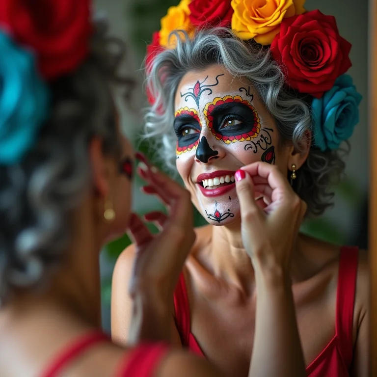 Mulher brasileira com maquiagem de caveira mexicana