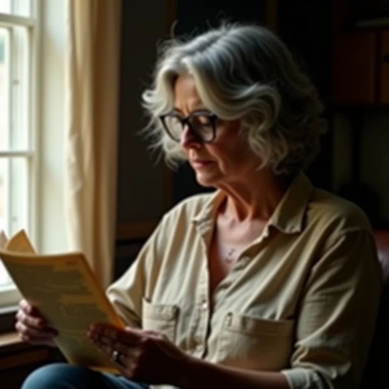 Mulher brasileira lendo documento histórico