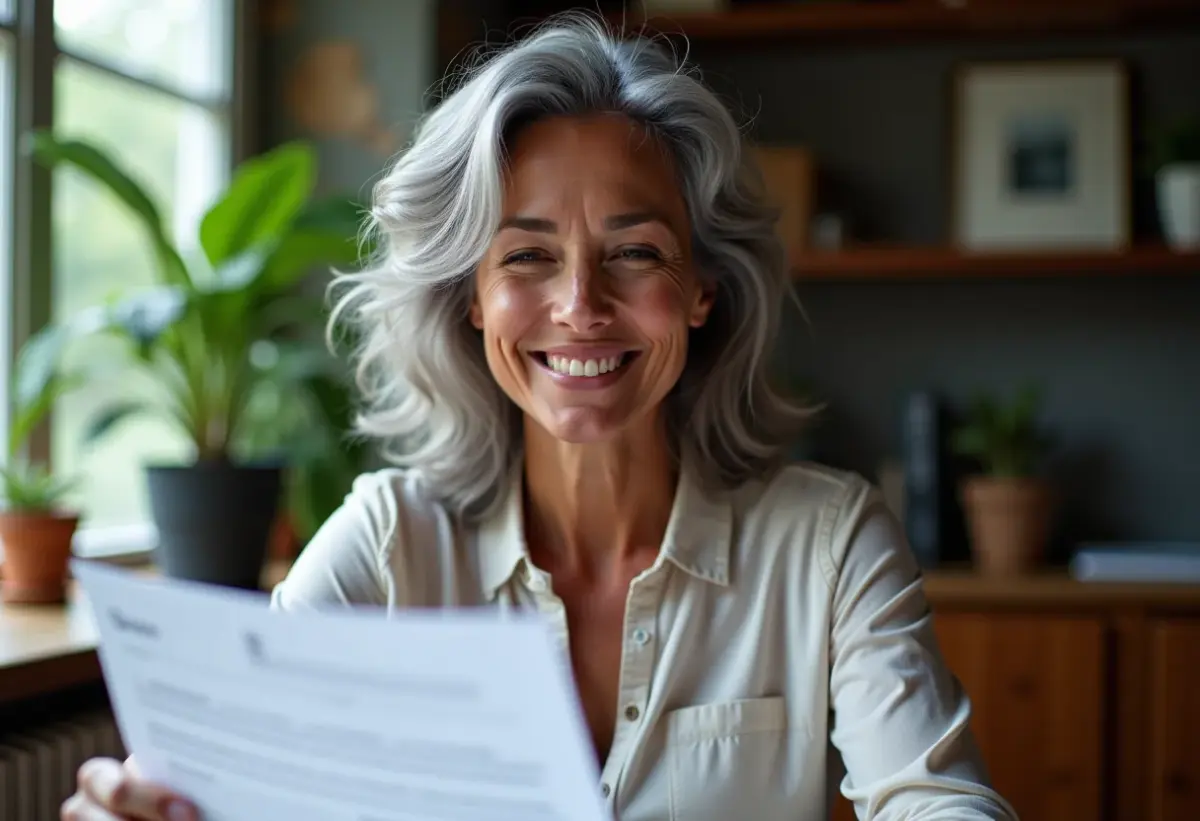 Mulher brasileira madura sorrindo ao planejar sua aposentadoria
