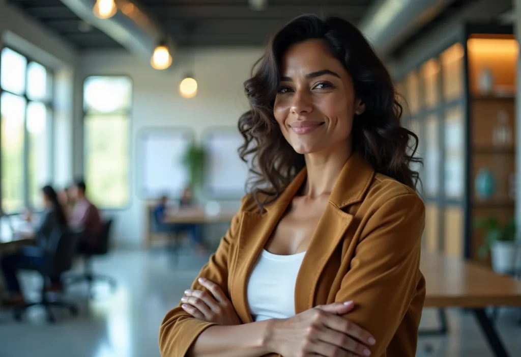 Mulher brasileira MEI consultando guia de segurança no trabalho.
