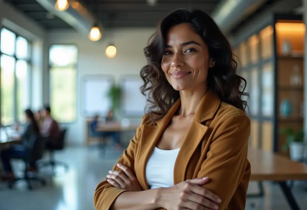 Mulher brasileira MEI consultando guia de segurança no trabalho.