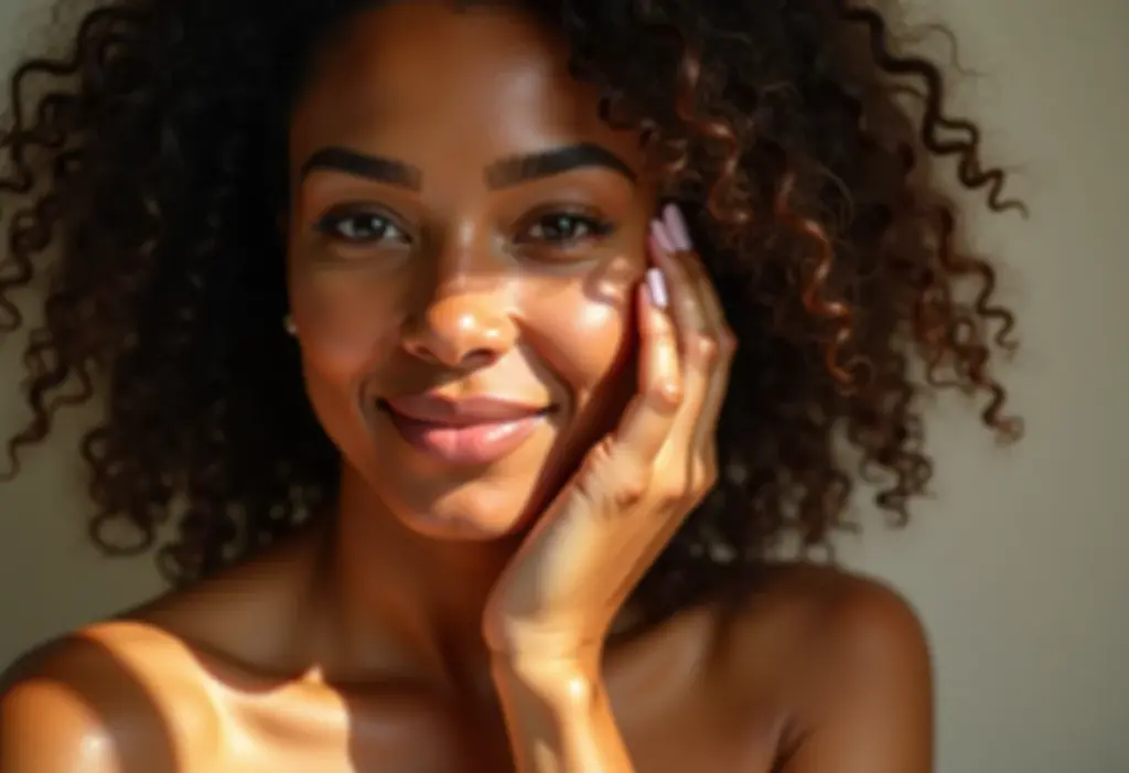 Mulher brasileira morena aplicando skincare coreana