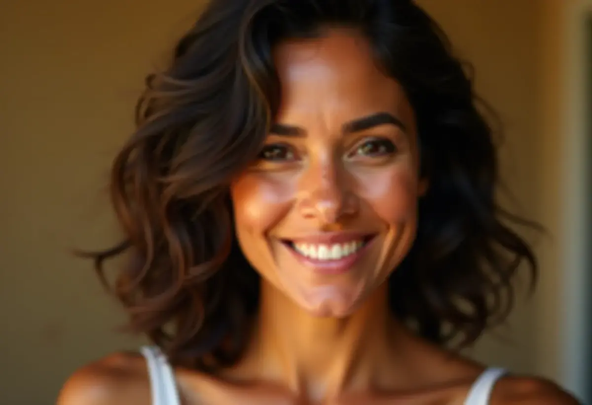Mulher brasileira sorrindo com luz natural