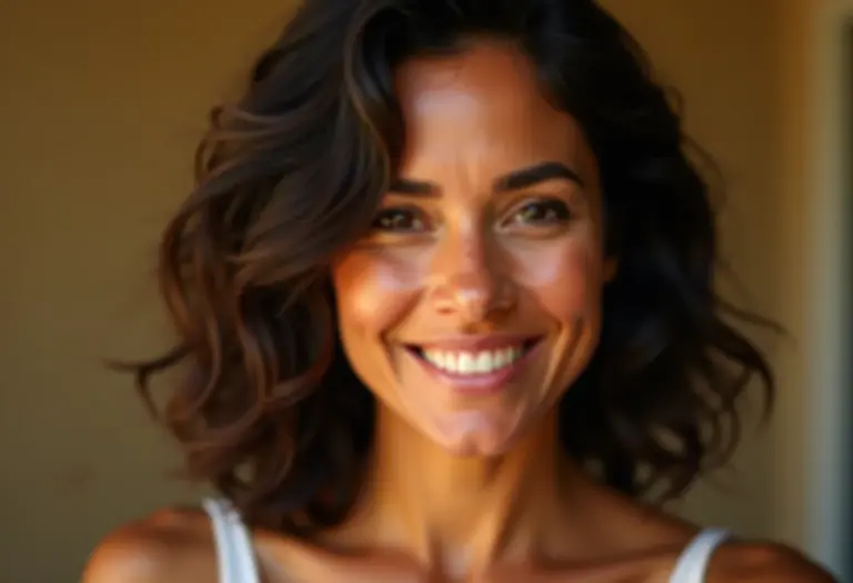 Mulher brasileira sorrindo com luz natural
