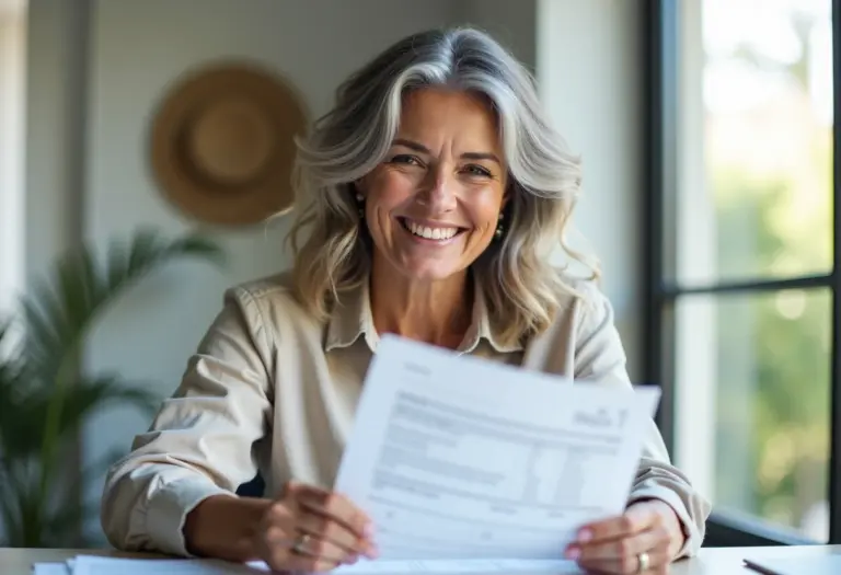 Mulher brasileira sorrindo enquanto consulta débitos MEI