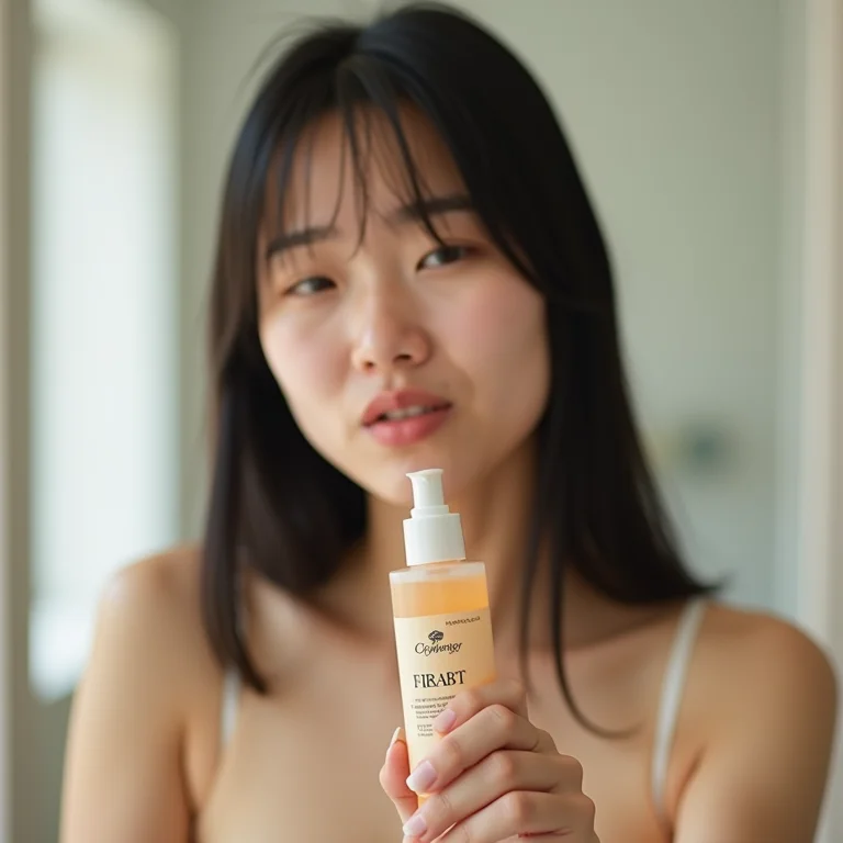 Mulher com expressão de dor segurando ácido esfoliante