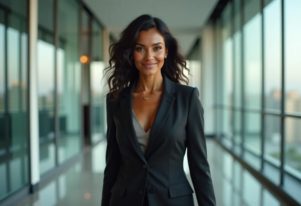 Compliance: O guia definitivo para blindar sua empresa Mulher confiante caminhando em escritório moderno, representando compliance.