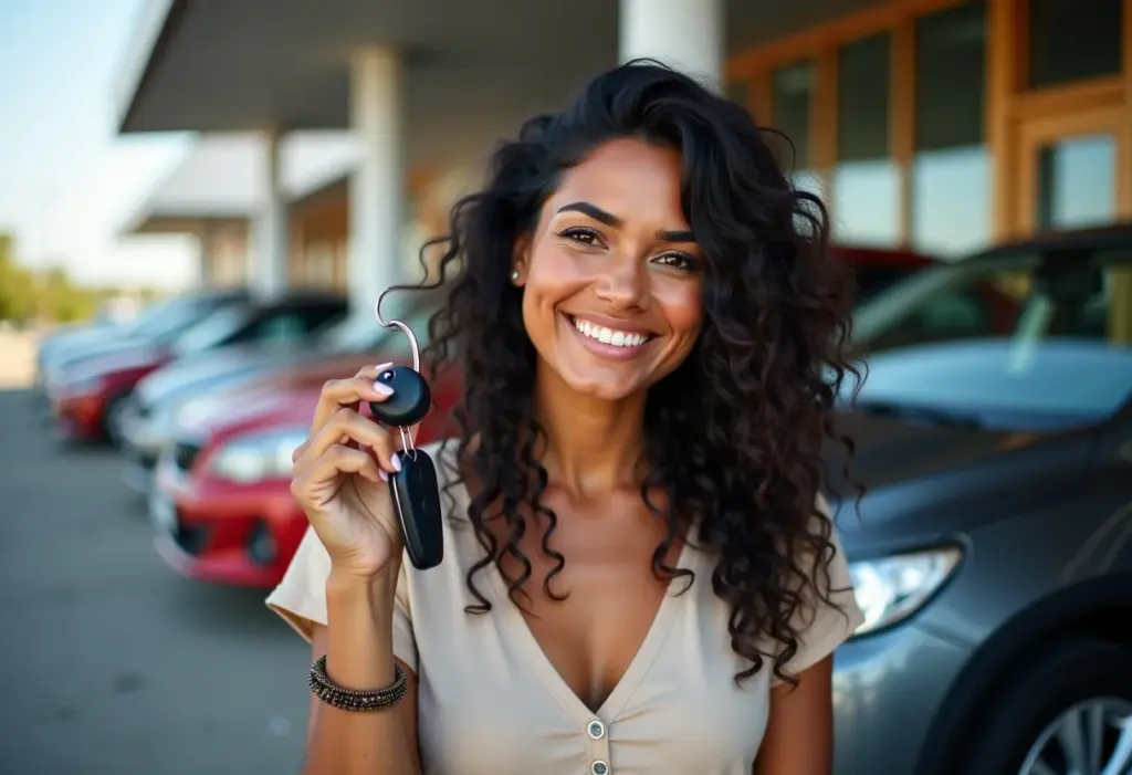 Carro recuperado de financiamento: o guia definitivo para comprar sem medo Mulher confiante segurando chaves de carro recuperado de financiamento