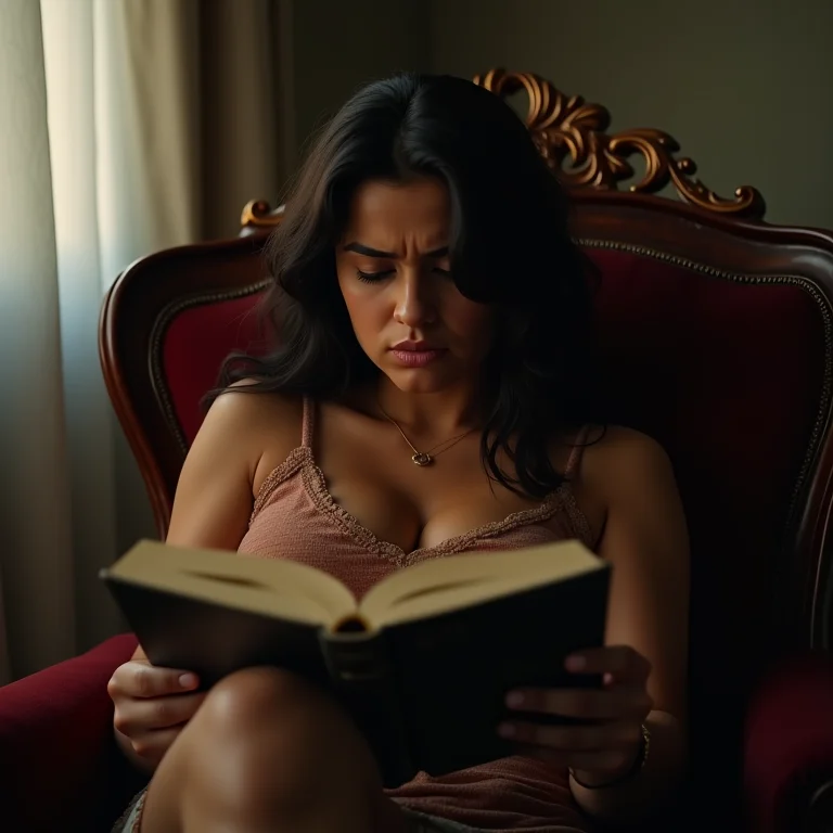 Mulher desconfortável em cadeira inadequada para leitura.