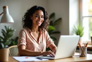 Mulher empreendedora trabalhando em casa