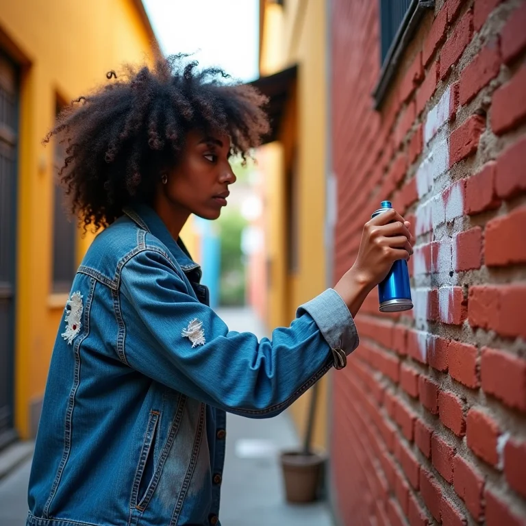 Mulher grafitando, representando o arquétipo do Rebelde