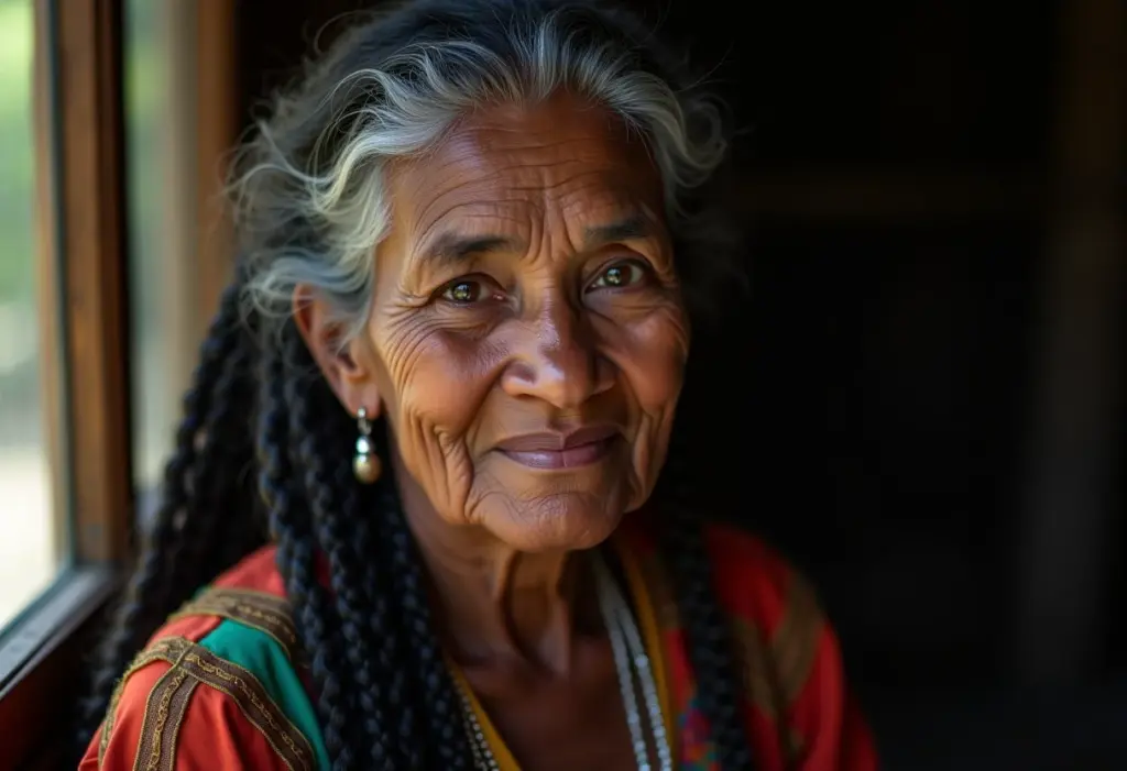 Mulher indígena brasileira com olhar sereno