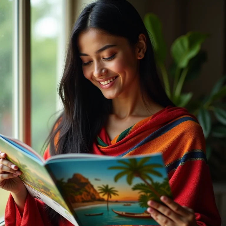 Mulher indígena sonhando com viagem.