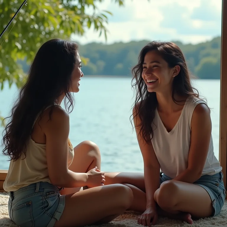 Mulher interagindo com pescador local no Lago Maracaibo