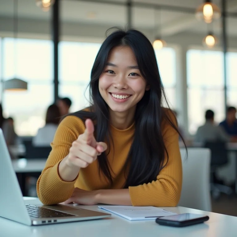 Mulher jovem clicando em call to action persuasivo