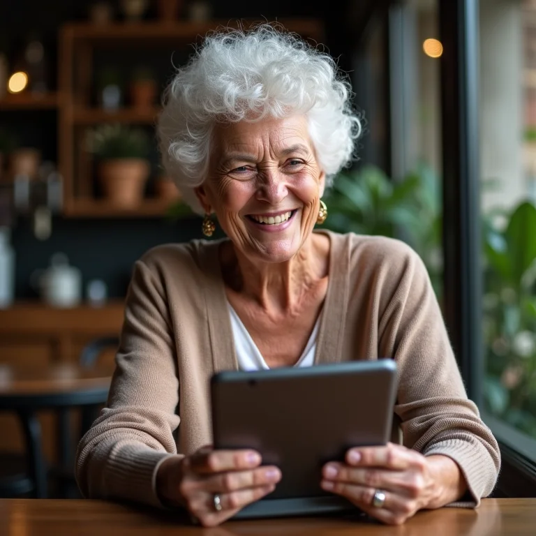 Mulher madura brasileira sorrindo ao verificar ganhos do MEI.