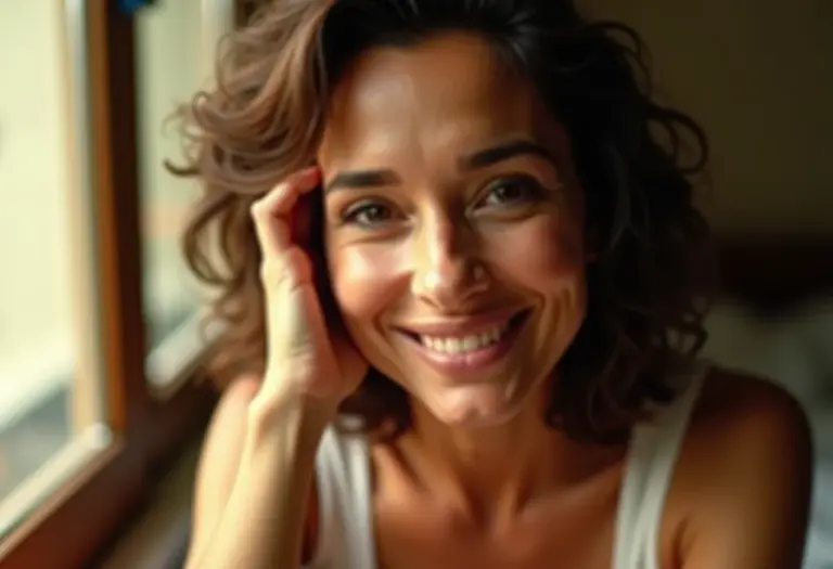 Mulher madura brasileira sorrindo, pele radiante