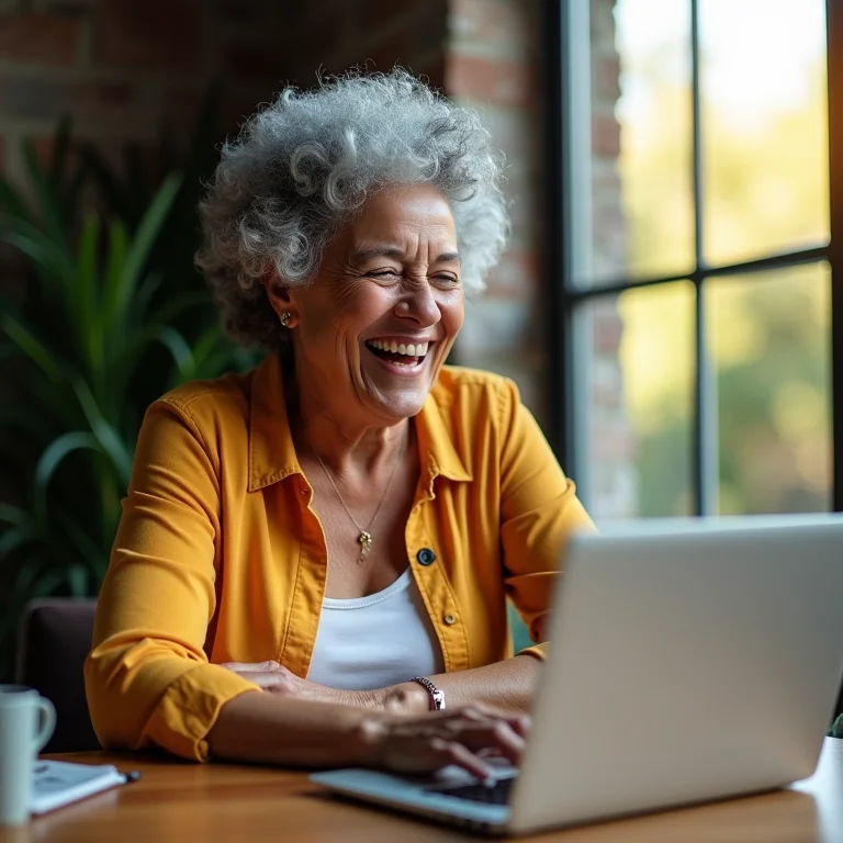 Mulher madura criando conteúdo de e-mail marketing no laptop