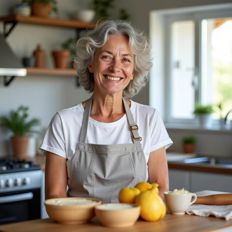 Mulher madura ensinando segredo para fazer panetone perfeito.