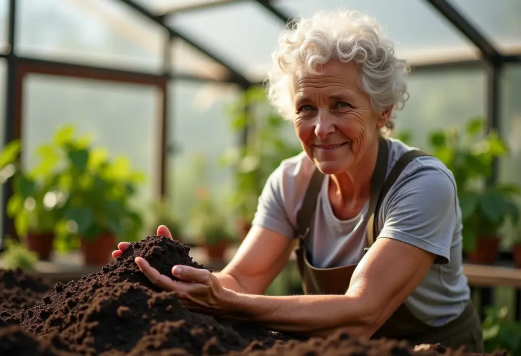 Adubação Verde de Inverno: O segredo para um solo fértil o ano todo Mulher madura examinando solo fértil