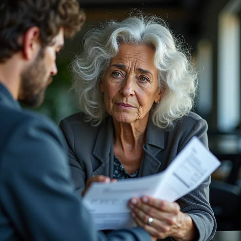 Mulher madura preocupada com conta alta da revisão do carro