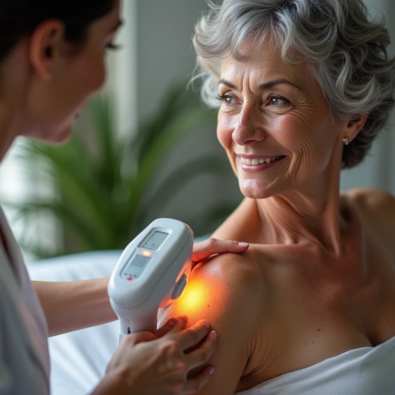 Mulher madura recebendo tratamento de radiofrequência