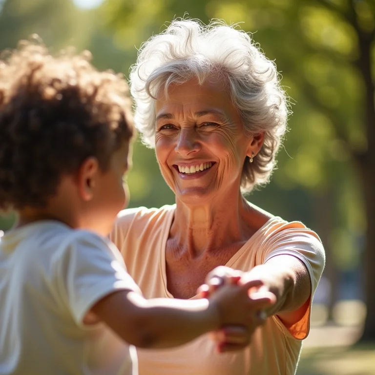 Mulher madura sorrindo com a neta, representando segurança previdenciária do MEI