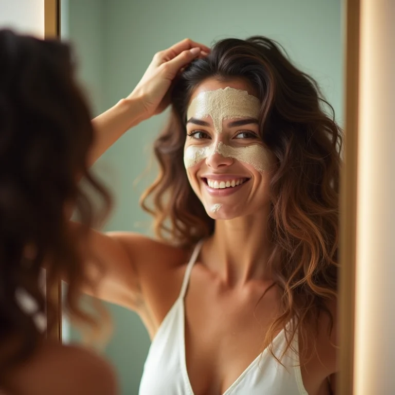 Mulher morena aplicando máscara de mel e glicerina no cabelo.