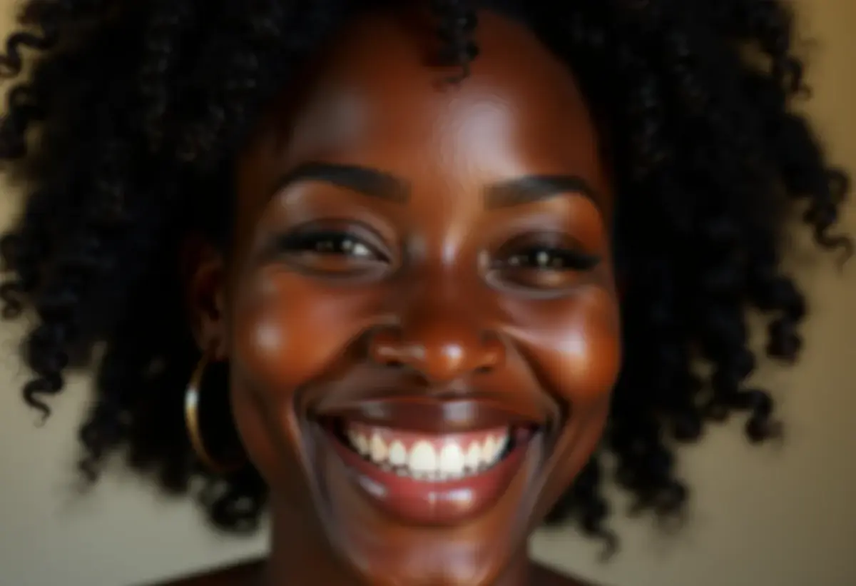 Mulher negra brasileira sorrindo com pele radiante