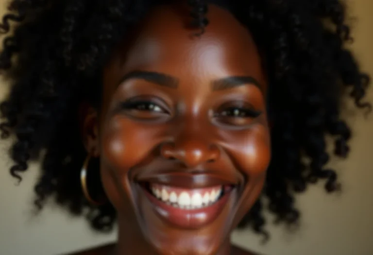 Mulher negra brasileira sorrindo com pele radiante