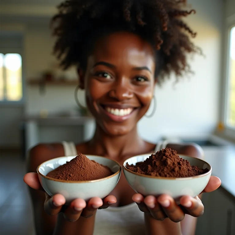 Mulher negra comparando chocolate em pó e Ovomaltine para brigadeiro