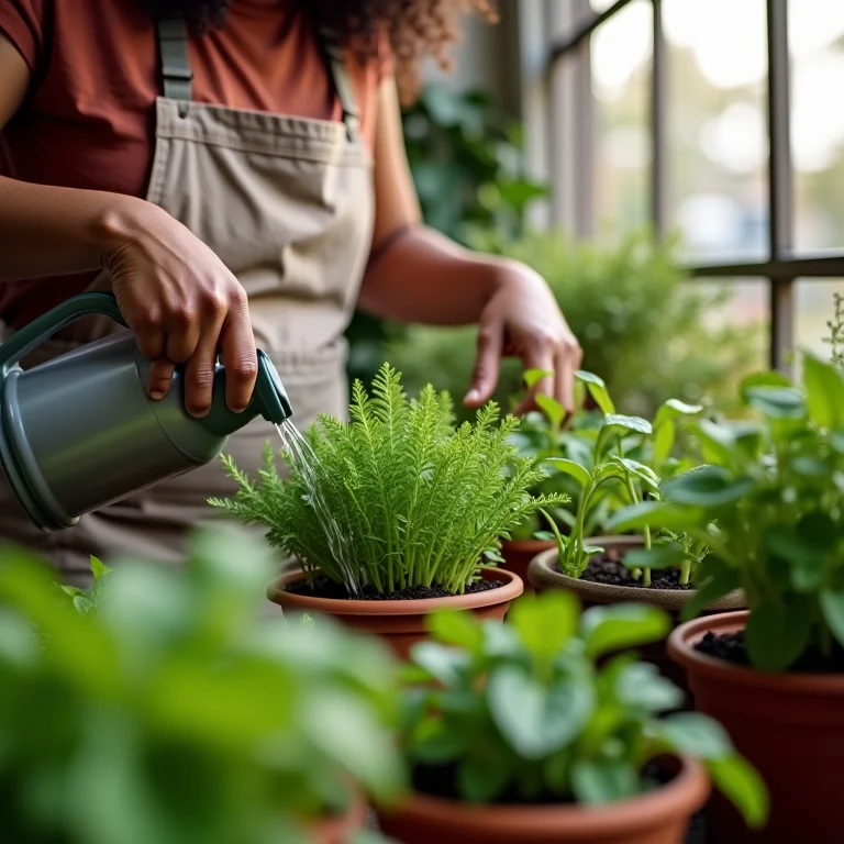 Mulher negra cuidando de sua horta em apartamento