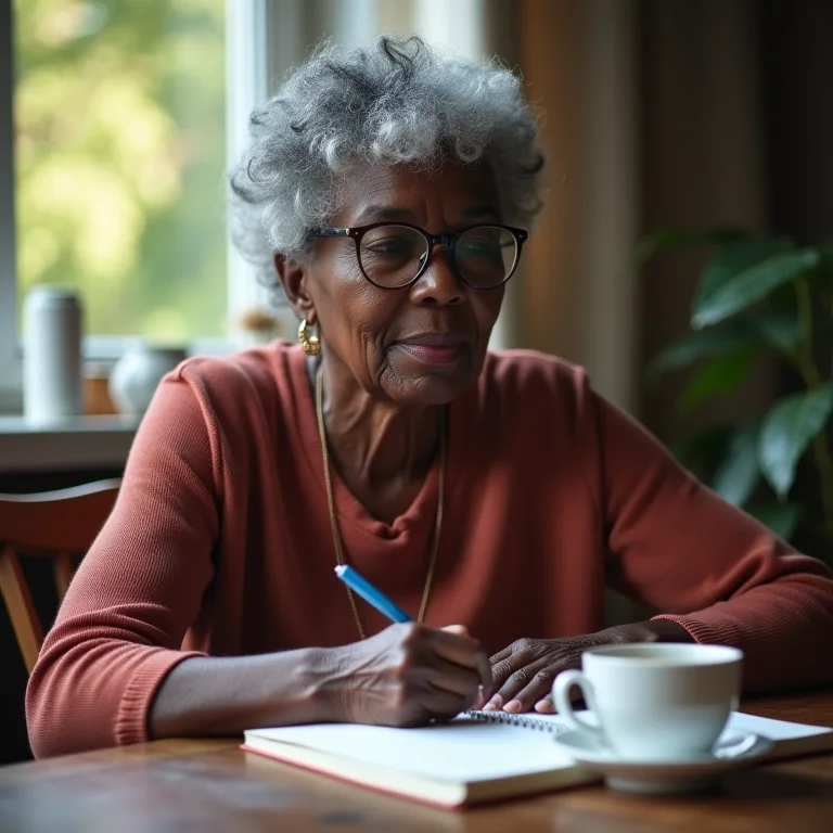 Mulher negra madura criando plano de ação