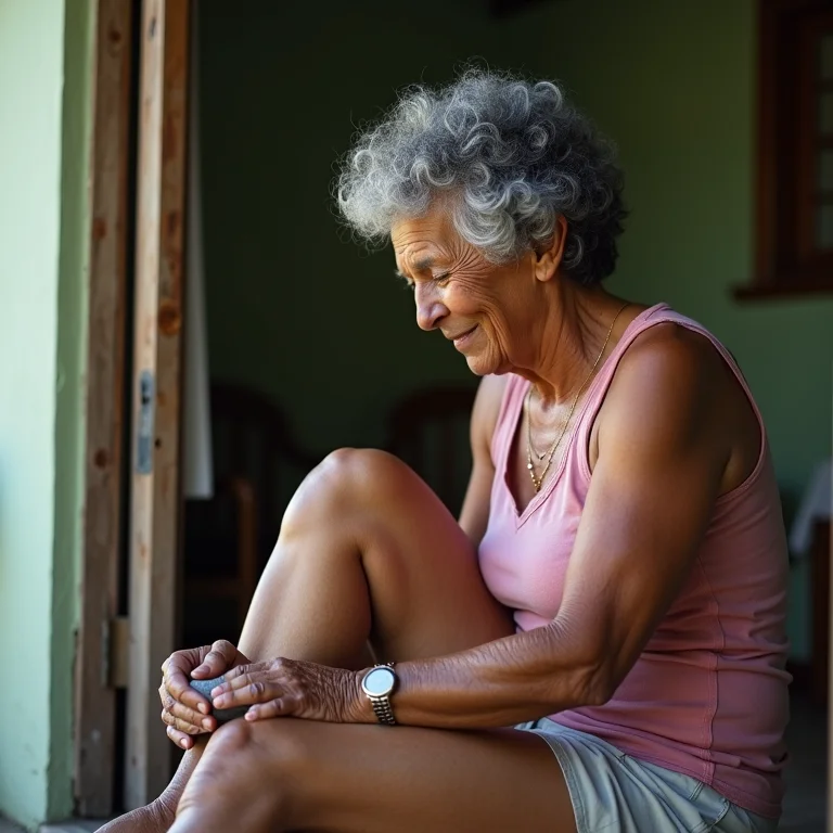 Mulher negra madura lixando os pés