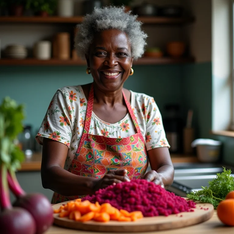 Mulher negra madura preparando tapioca colorida