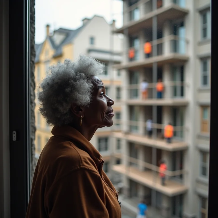 Mulher negra observando reforma completa de fachada