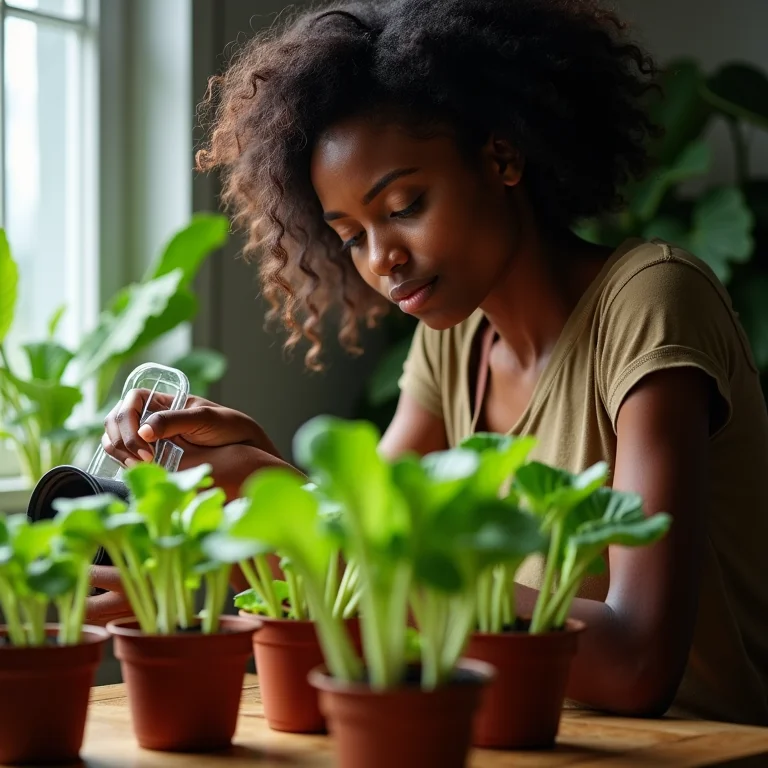 Mulher negra regando couve chinesa