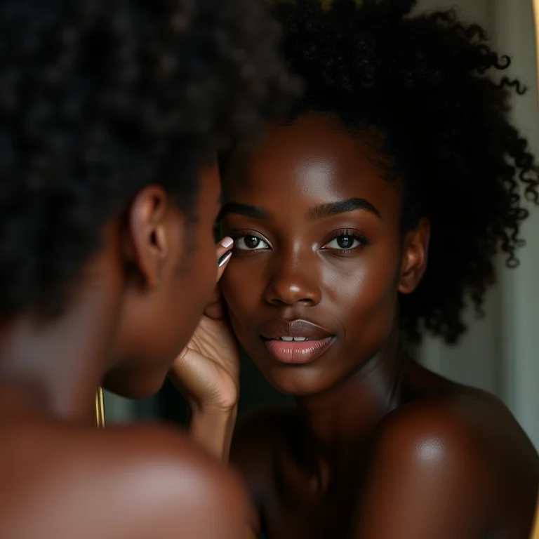 Mulher negra retinta aplicando contorno nos olhos para definir o formato