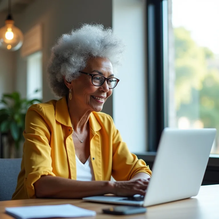 Mulher negra sênior se cadastrando como MEI